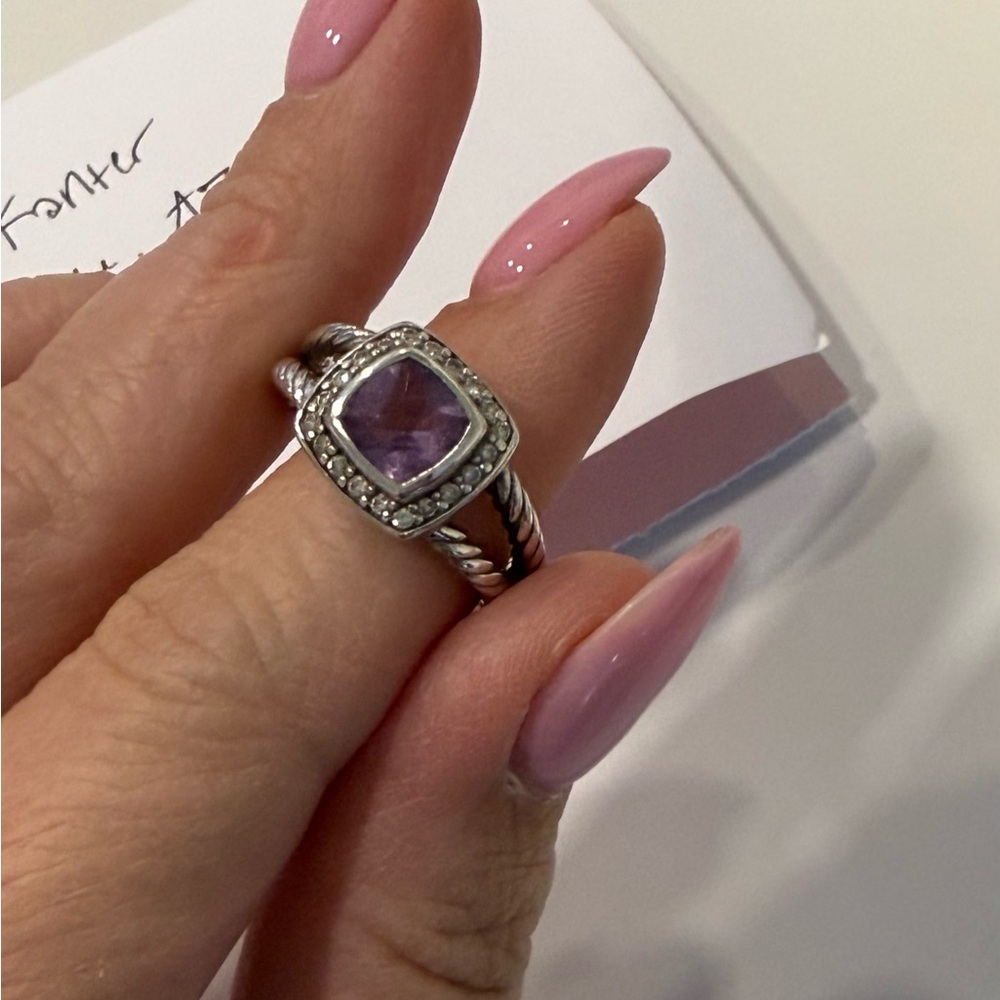 💜 David Yurman Petite Albion Ring Amethyst and Diamonds Size 8 💜 - Picture 2 of 8